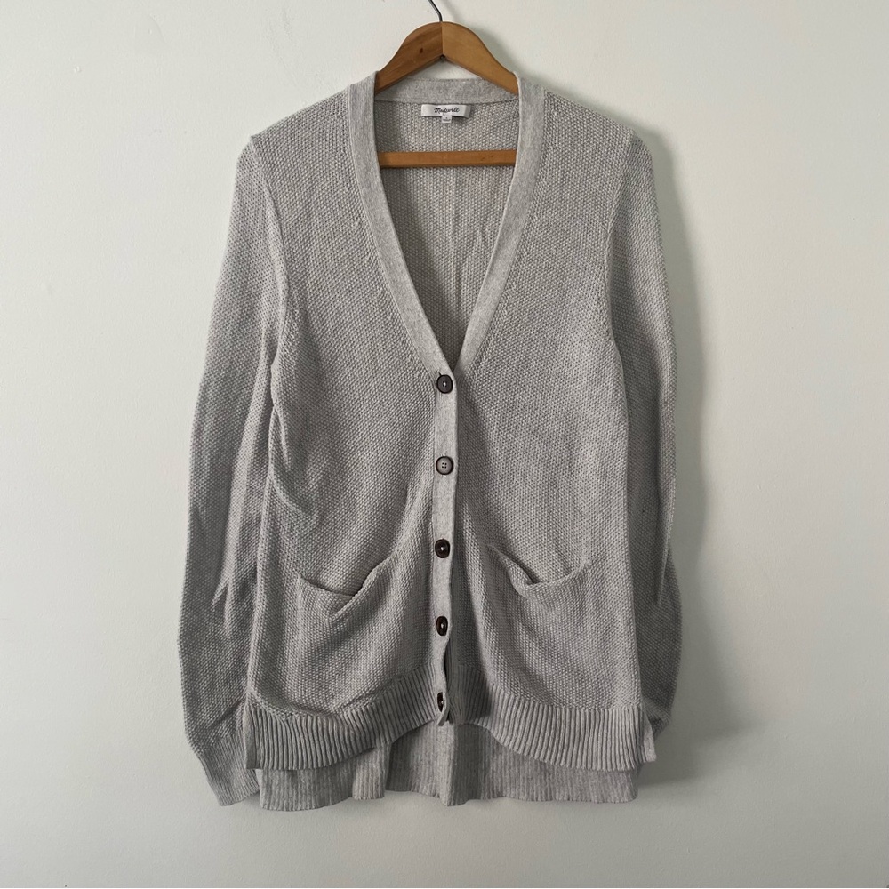 Madewell Light Gray Textural-Stitch Long Sleeve Cardigan Sweater Size Small